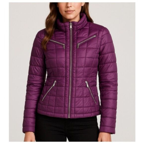 Laundry by Shelli Segal Purple Quilted Puffer Jacket Down Feather Filled Small - Picture 1 of 11